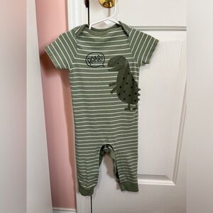 Green Striped Short Sleeve Romper with Long Pants